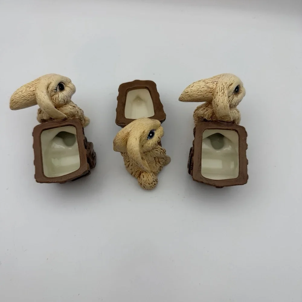 Lot of Three Rabbit Figurines Stone Resin‎ Ceramic Brown Tan Small Wheelbarrow